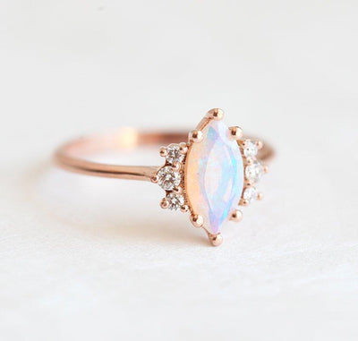 Elevating Marquise-Cut Opal Nesting Band Rose Gold Ring with Side Round White Diamonds