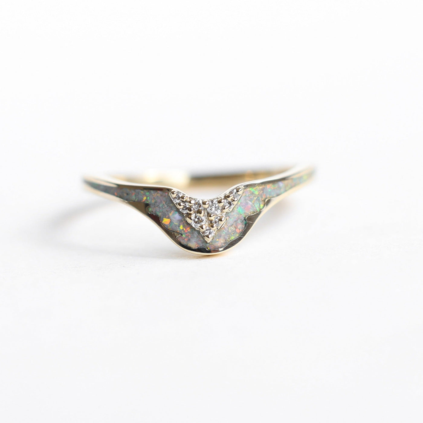 Nesting Band Inlaid Opal Ring with Round Diamonds