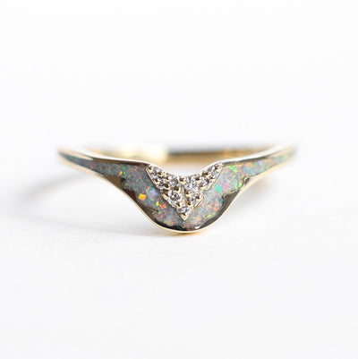 Nesting Band Inlaid Opal Ring with Round Diamonds