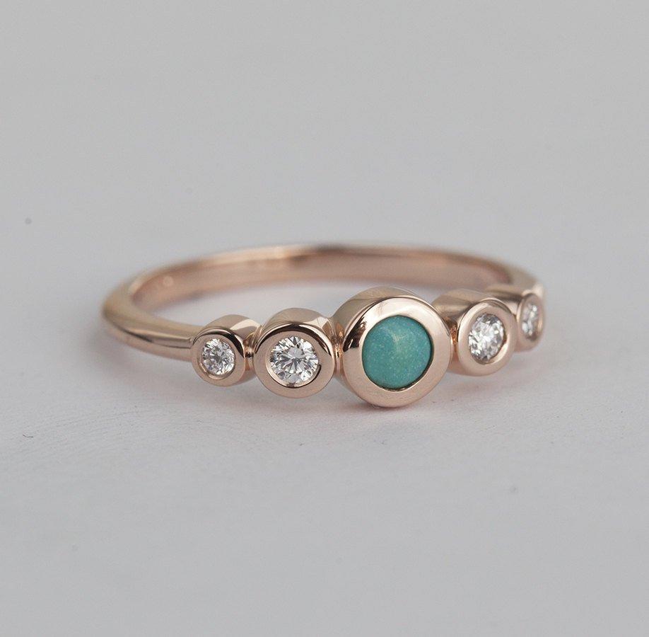 Round Turquoise Ring with Side White Diamonds