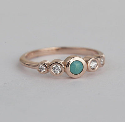 Round Turquoise Ring with Side White Diamonds