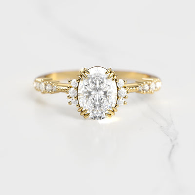 Oval white natural diamond cluster ring