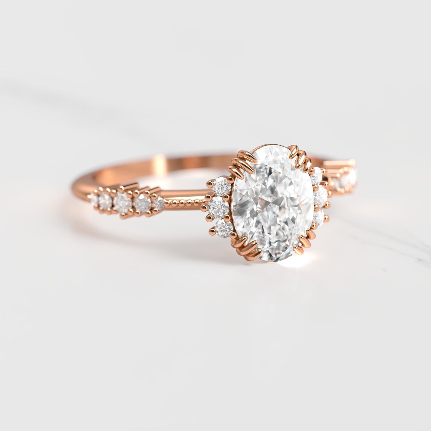 Oval white moissanite cluster ring