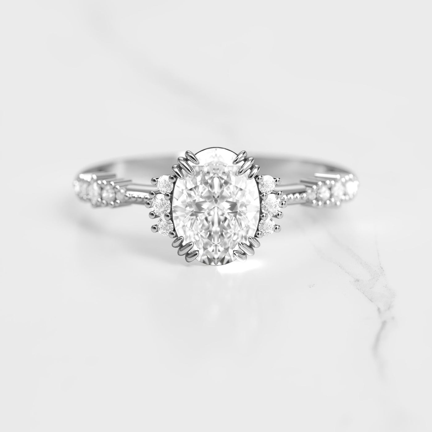 Oval white moissanite cluster ring