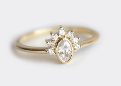 Oval Diamond Ring With Diamond Halo Crown