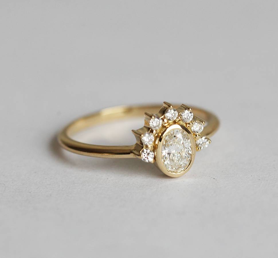 Oval Diamond Ring With Diamond Halo Crown