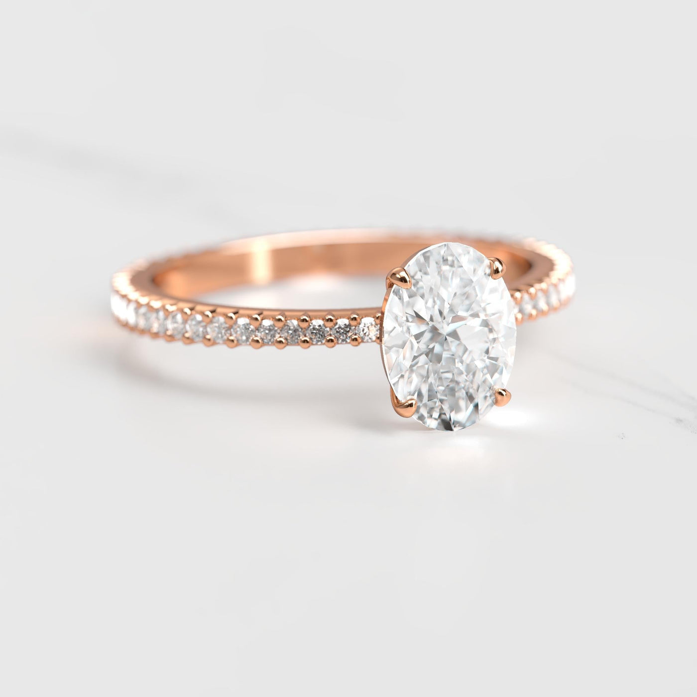 Oval full pave tapered moissanite ring