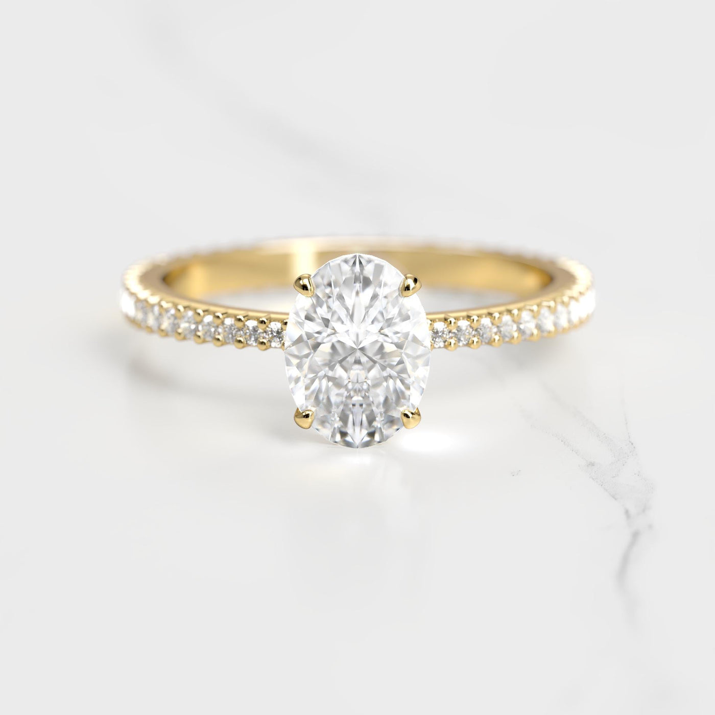 Oval full pave tapered moissanite ring