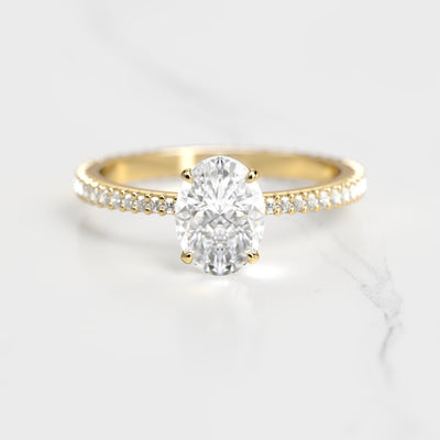 Oval full pave tapered moissanite ring