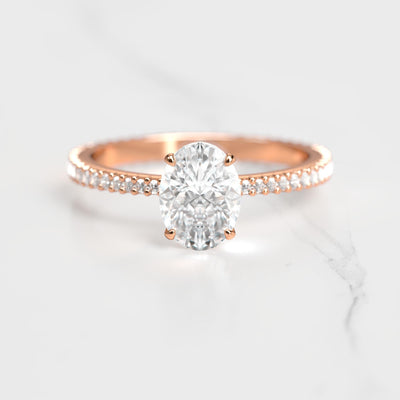 Oval full pave tapered moissanite ring