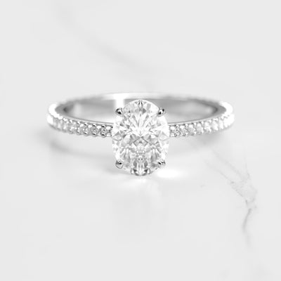 Oval full pave tapered moissanite ring