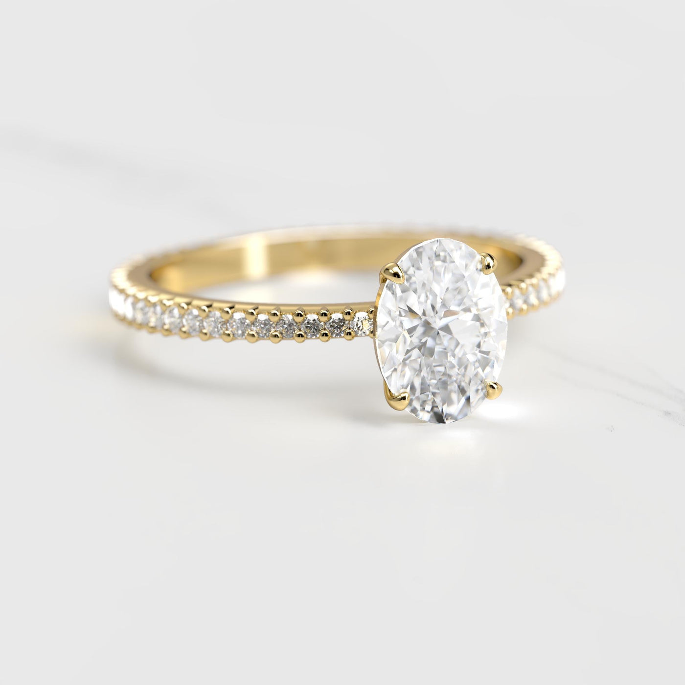 Oval full pave tapered moissanite ring