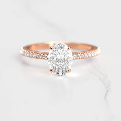 Oval half pave moissanite ring