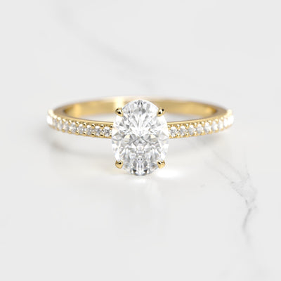 Oval half pave moissanite ring