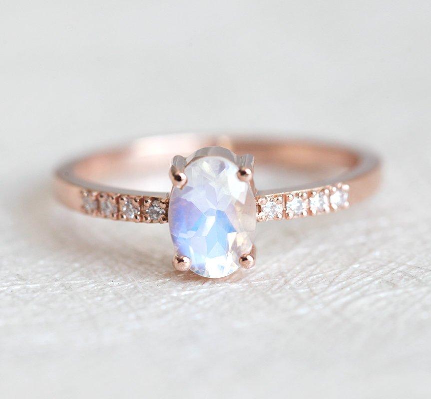 Oval Moonstone Ring with Pave White Diamonds