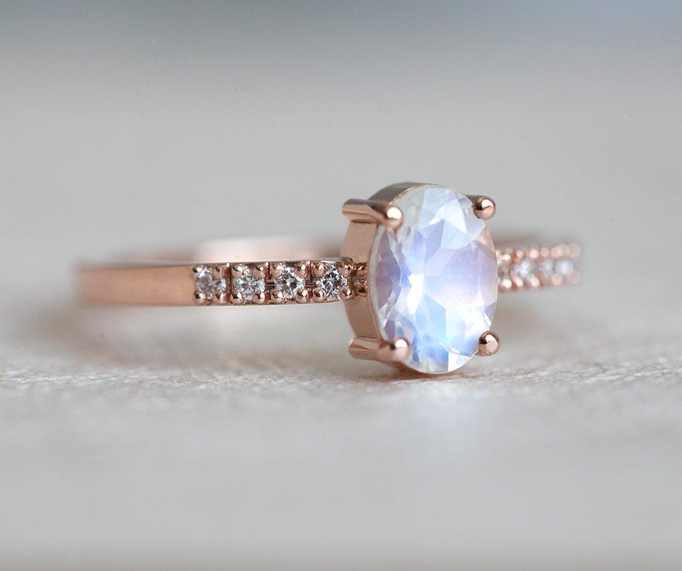 Oval Moonstone Ring with Pave White Diamonds