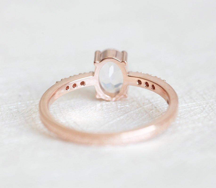 Oval Moonstone Ring with Pave White Diamonds