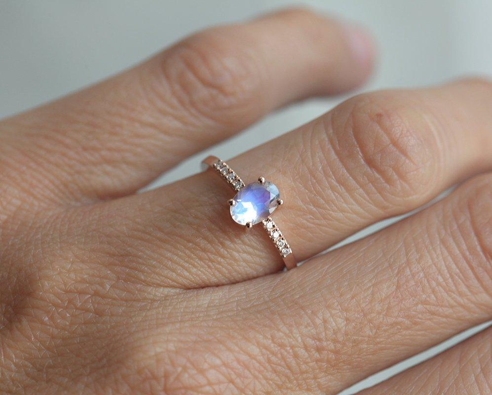 Oval Moonstone Ring with Pave White Diamonds