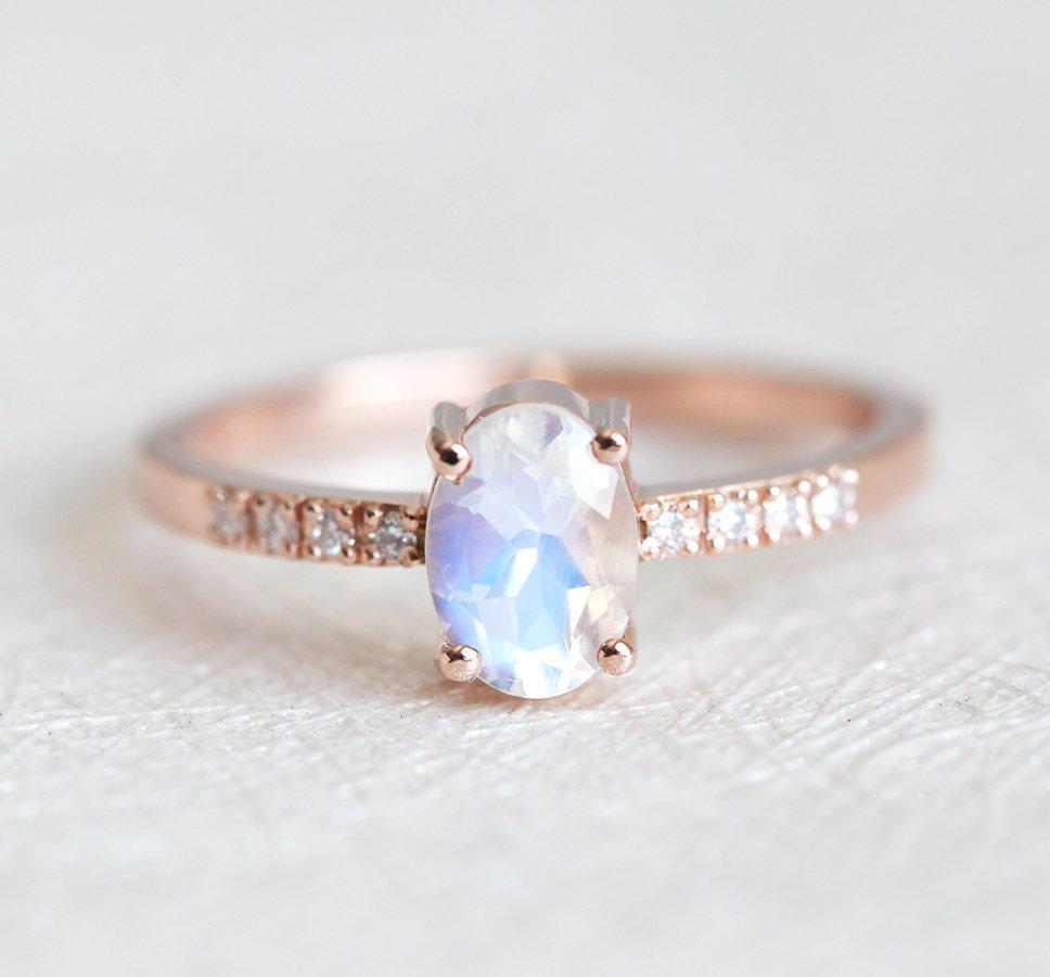 Oval Moonstone Ring with Pave White Diamonds