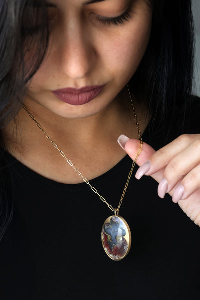 Oval garden moss agate necklace, statement necklace Necklaces