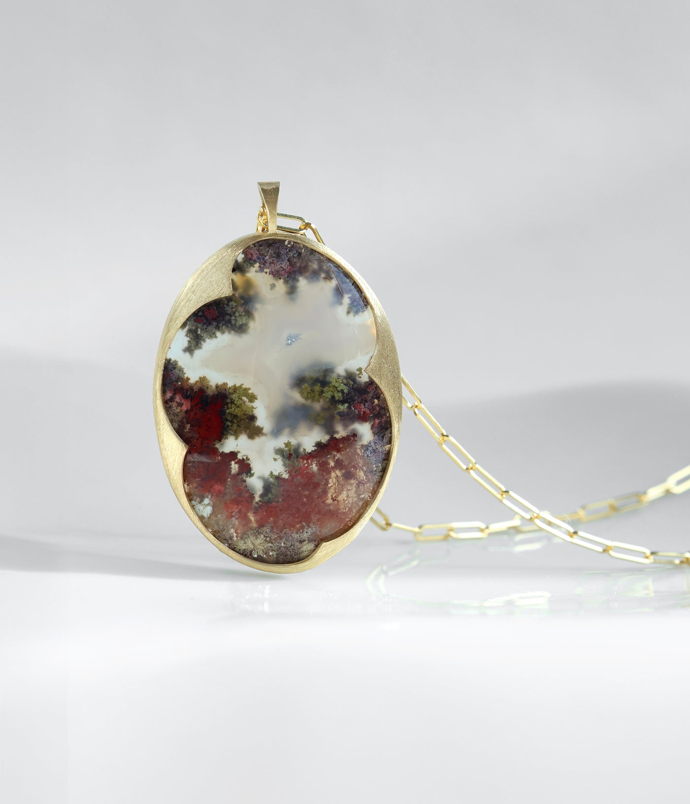 Oval garden moss agate necklace, statement necklace Necklaces