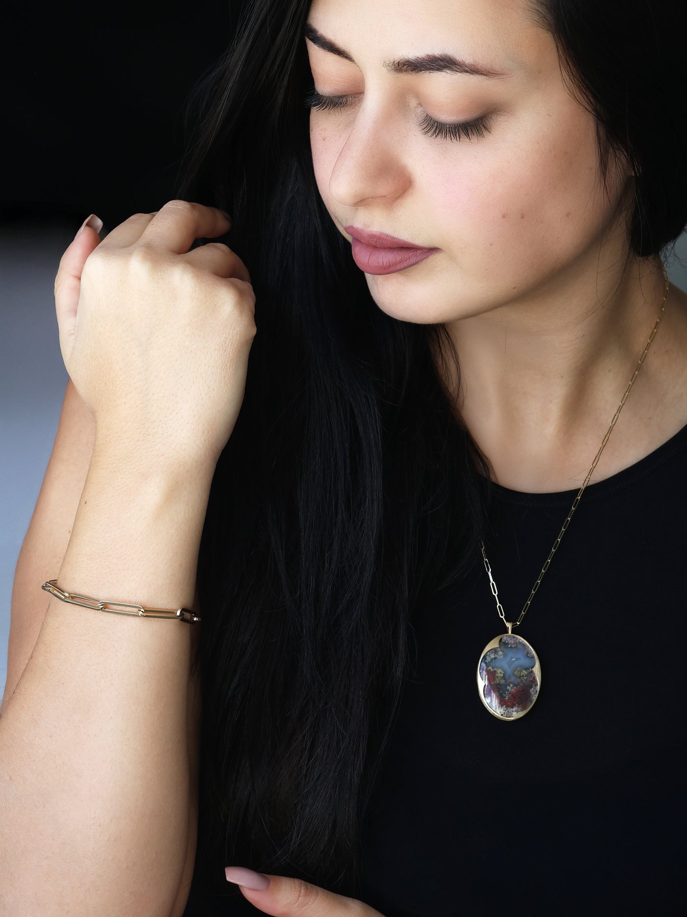 Oval garden moss agate necklace, statement necklace Necklaces