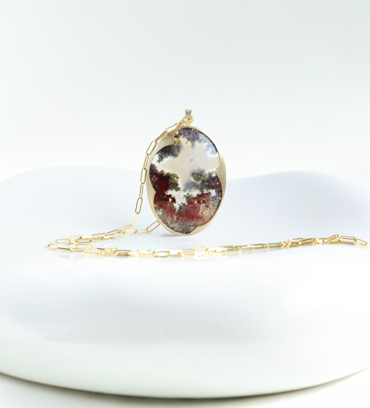 Oval garden moss agate necklace, statement necklace Necklaces