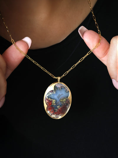 Oval garden moss agate necklace, statement necklace Necklaces