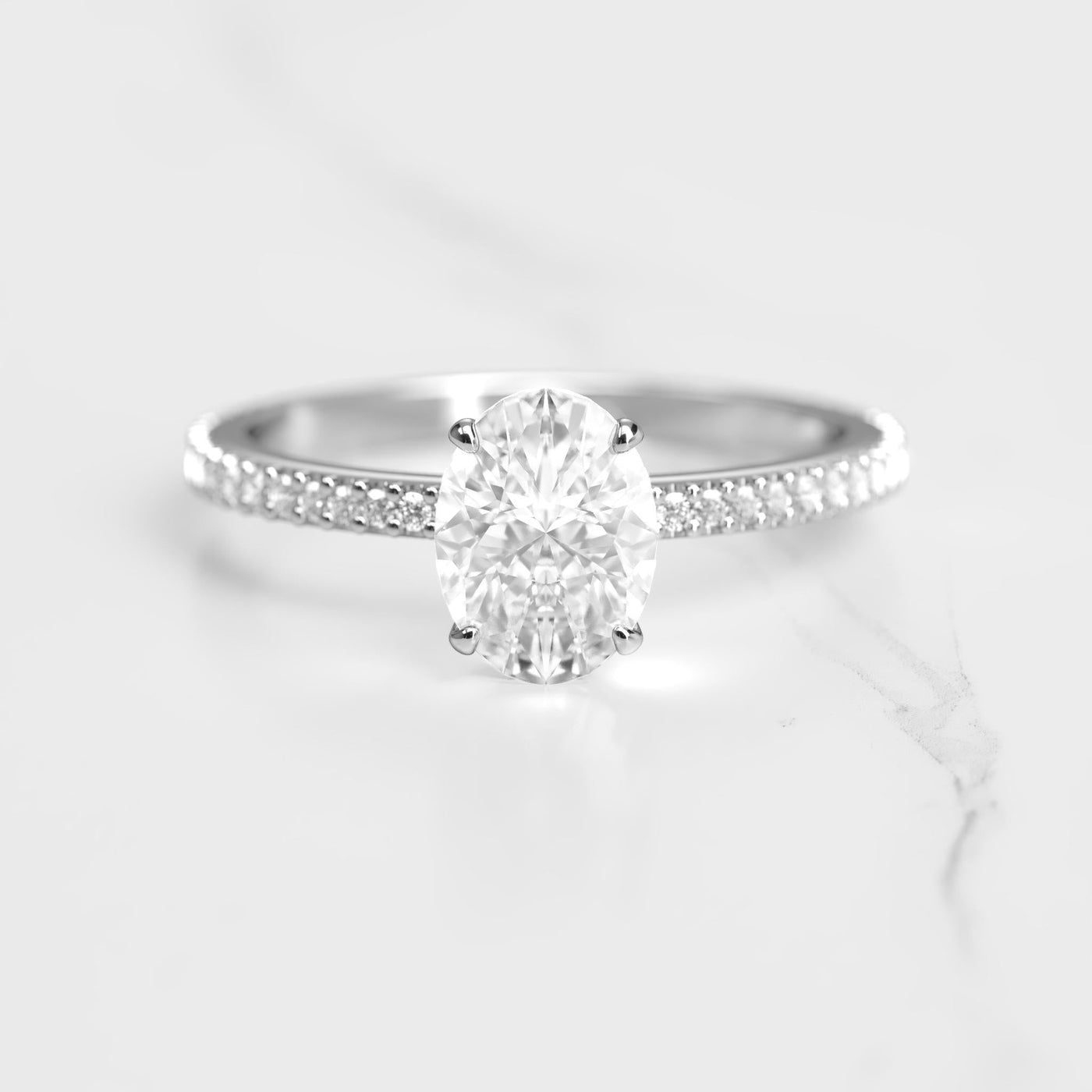 Oval full pave white moissanite eternity ring