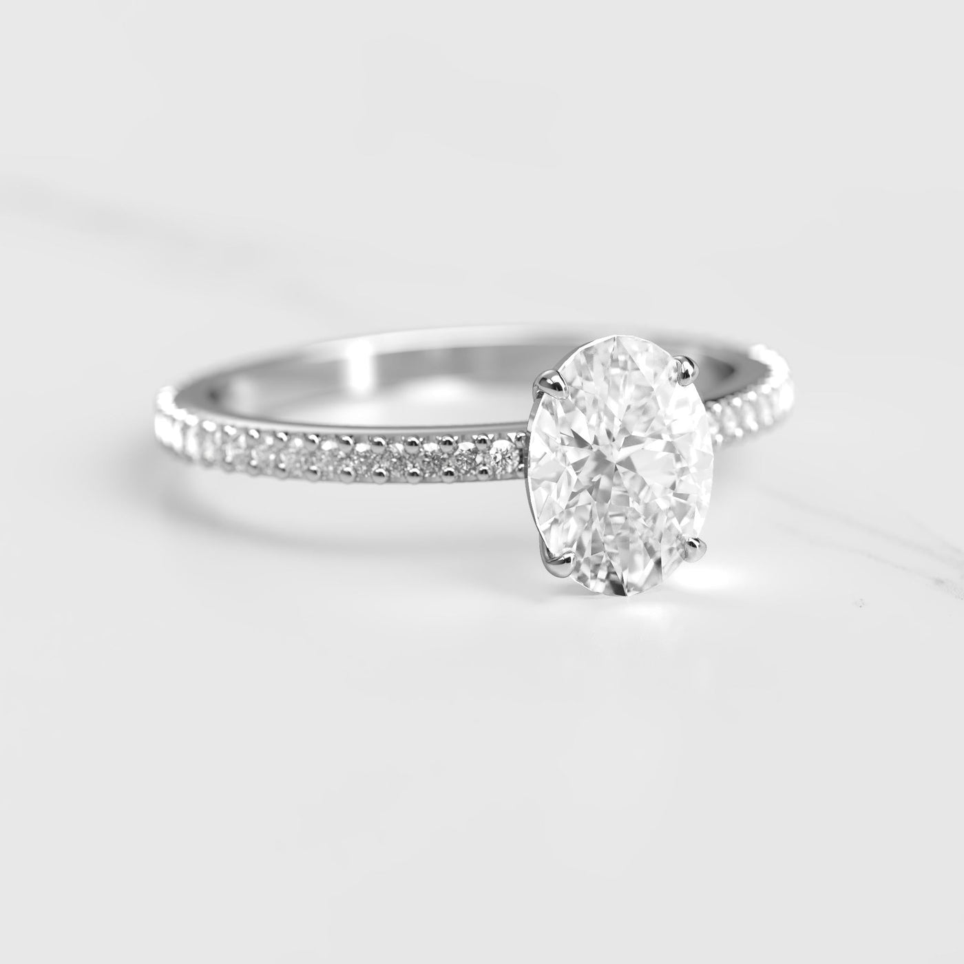 Oval full pave white moissanite eternity ring