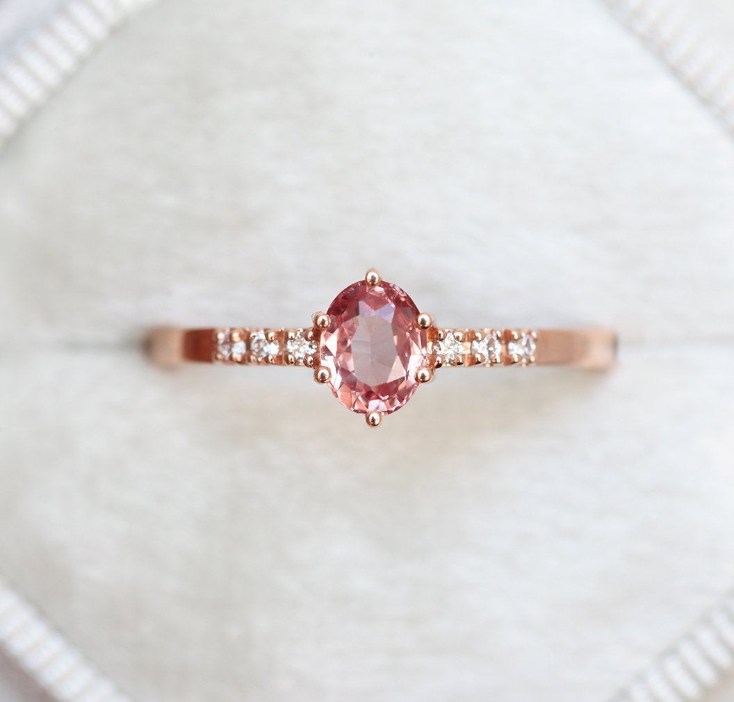 Padparadscha Peach Sapphire Diamond Ring – Capucinne