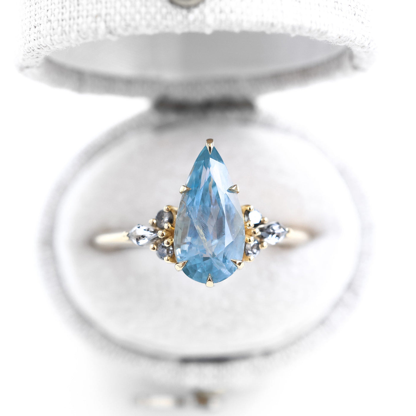 Pastel Blue Sapphire ring with salt pepper accent diamonds - Ready to Rings