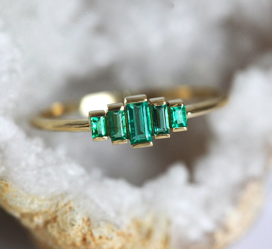 Patti Baguette Emerald Ring