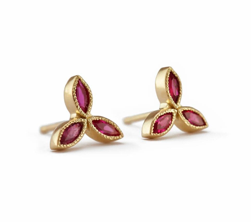 Marquise-cut red ruby stud earrings