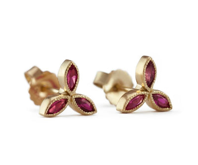 Marquise-cut red ruby stud earrings