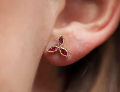 Marquise-cut red ruby stud earrings