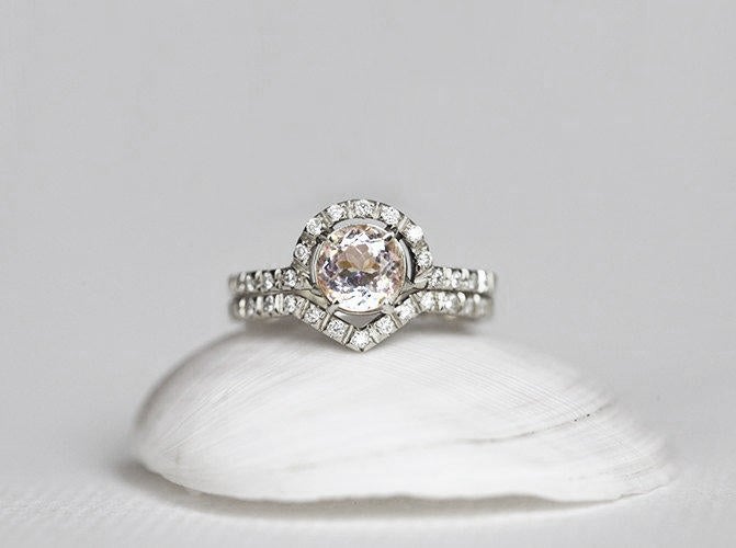 Pave Diamond Ring, V Shaped Wedding Band-Capucinne