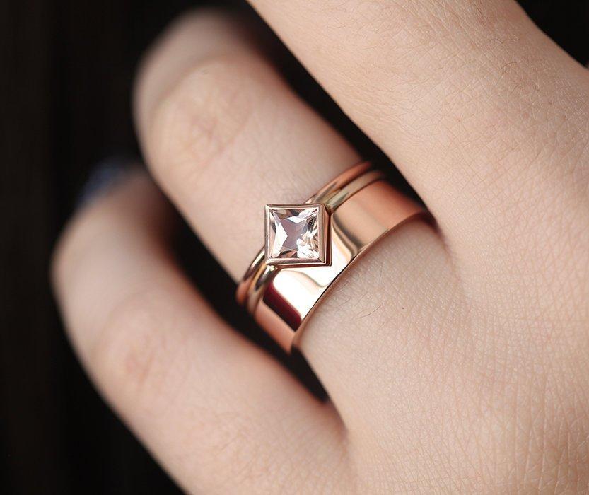 Morganite Ring Set With Wide Band