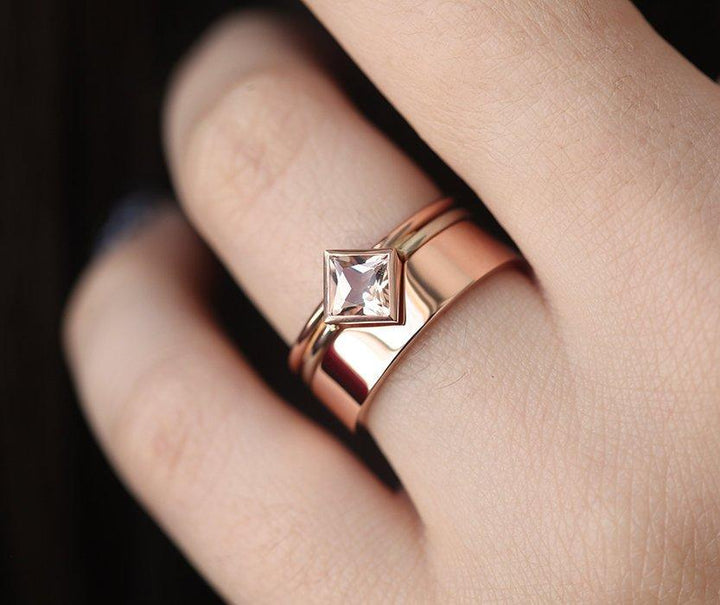 Wide engagement ring with thin wedding band sales