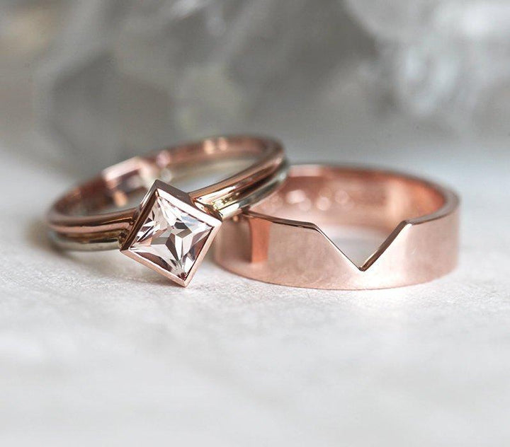 Peach Morganite Engagement Ring Set With Wide Band – Capucinne