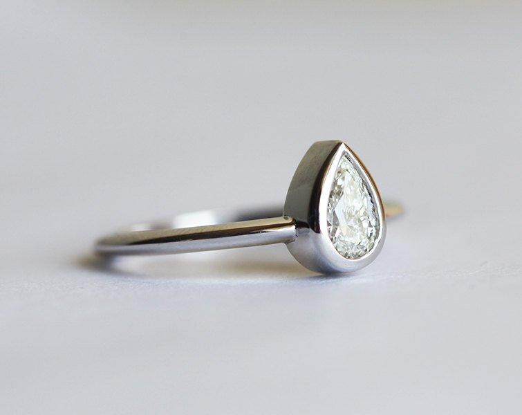 Pear Diamond Bezel Engagement Ring-Capucinne