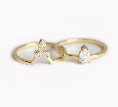 Pear Diamond Ring Set, Engagement Ring-Capucinne