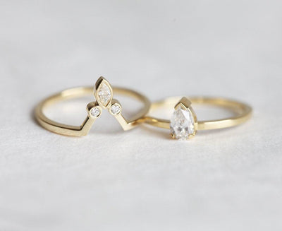 Pear Diamond Ring Set, Engagement Ring-Capucinne