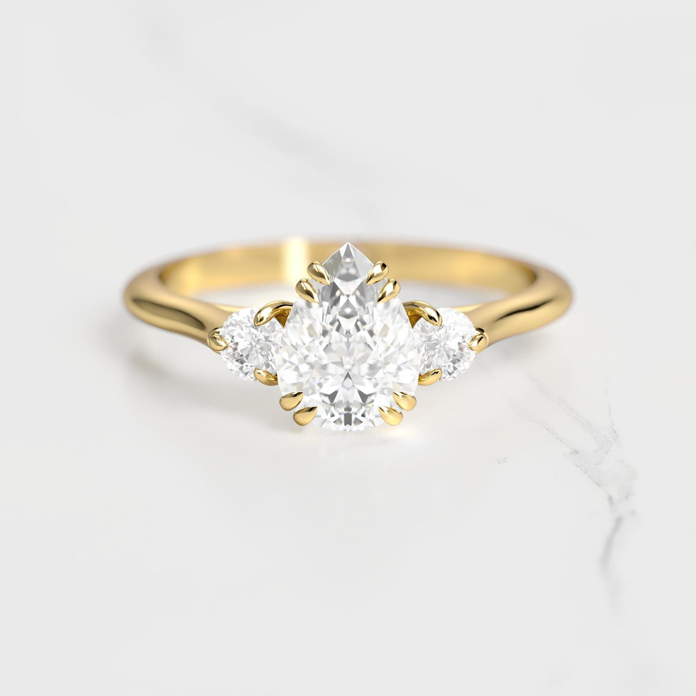 3-Stone pear-shaped white natural diamond ring