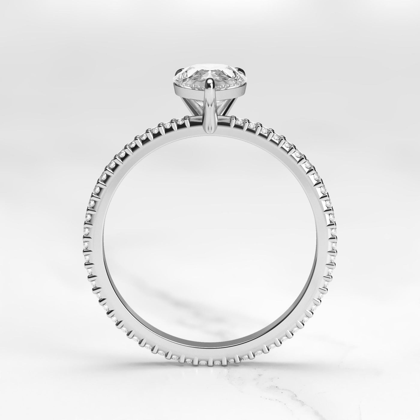 Pear-shaped full-pave tapered moissanite ring