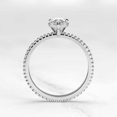 Pear-shaped full-pave tapered moissanite ring