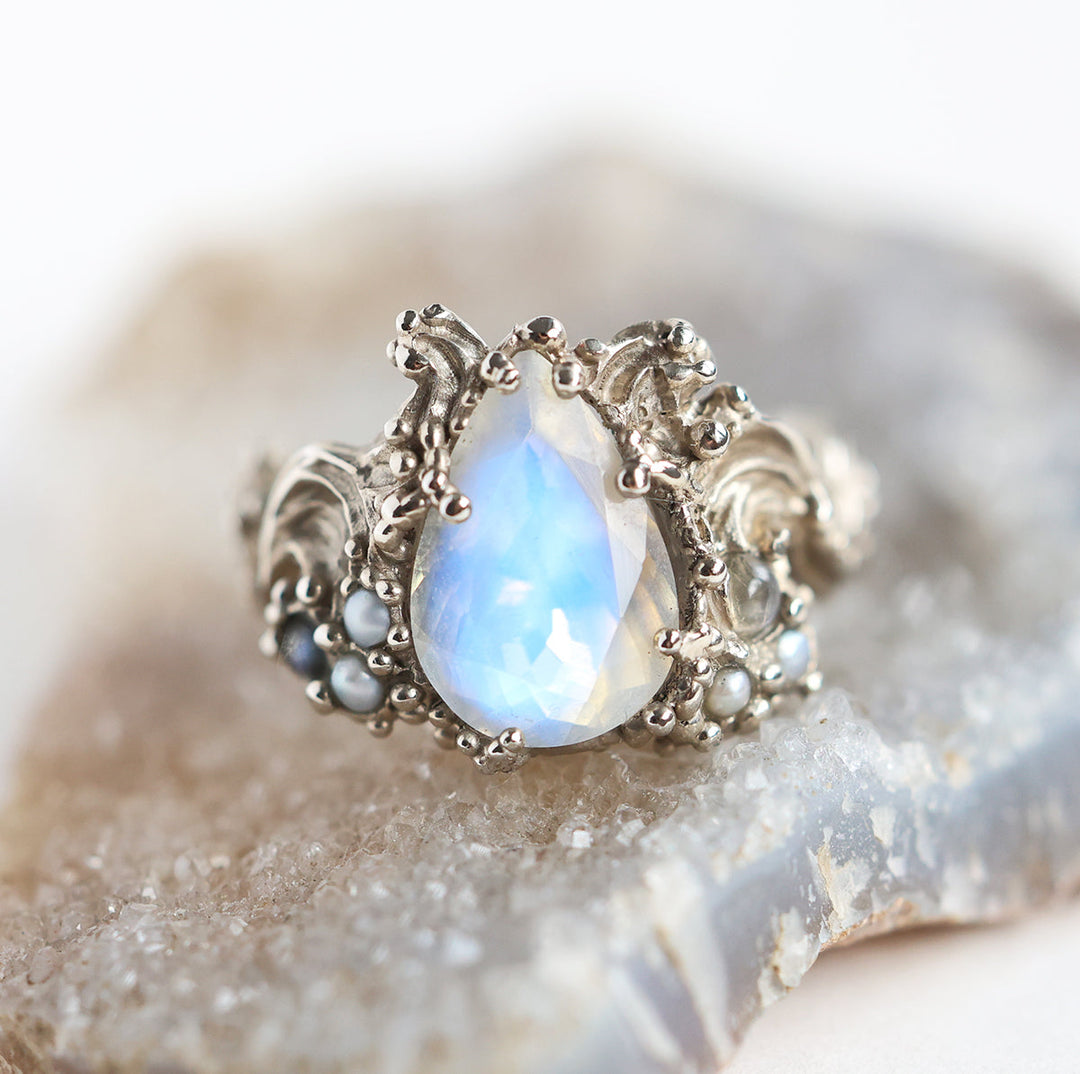 Dainty Rainbow Moonstone Engagement Ring Moonstone Diamond Ring Sterling Silver Ring Art Deco Ring Birthstone Ring cheapest Promise Ring for Women