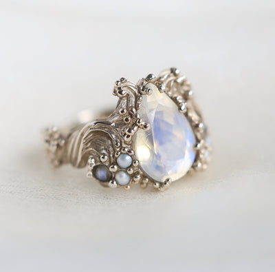 Vintage Pear Moonstone Engagement Ring