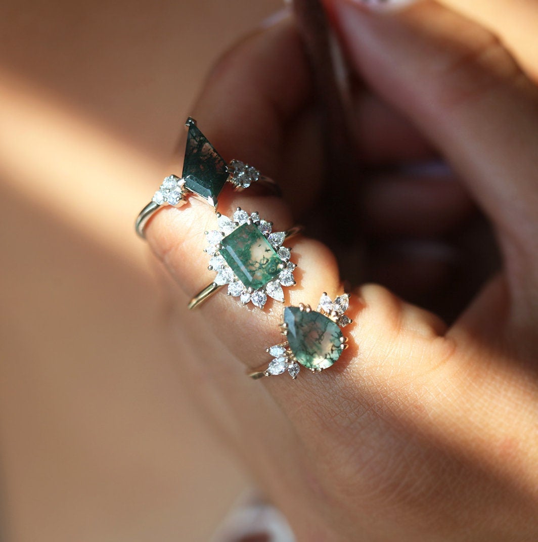 Variety of Moss Agate Rings