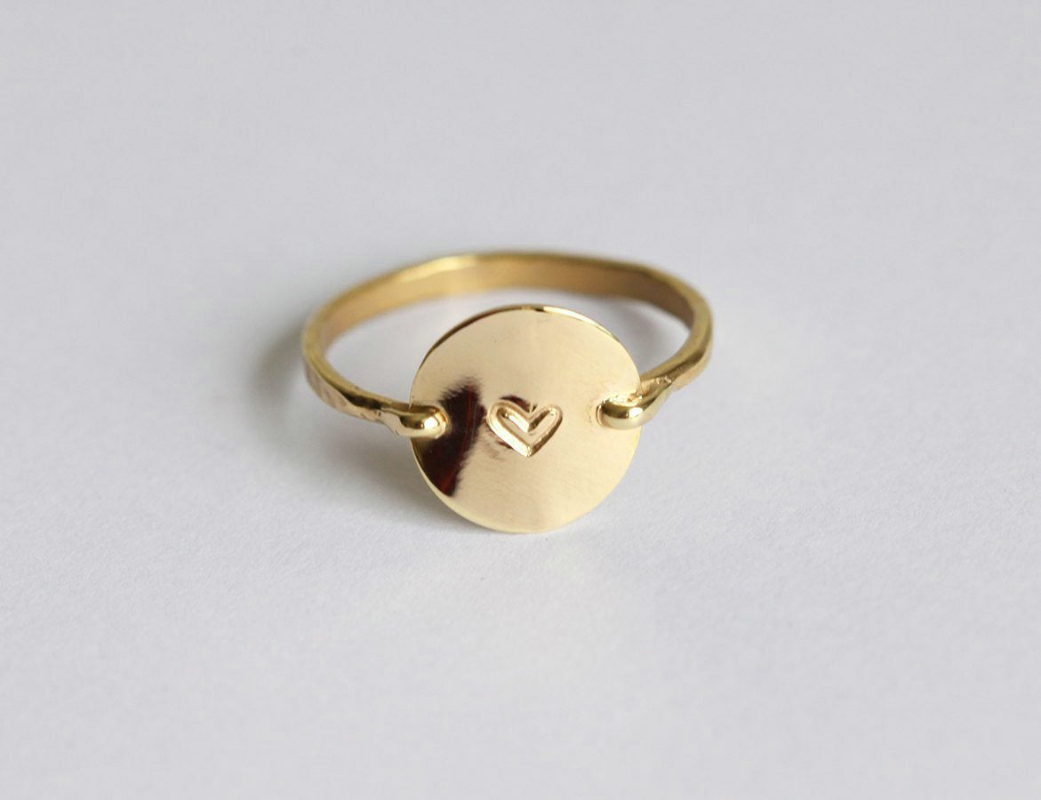 Personalized Disc Ring With Heart Or Yoga Ohm Symbol-Capucinne
